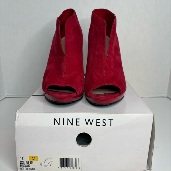 Nine West Red Suede Peep-Toe Booties, Pendanto Stiletto Platform Women’s Size 10 - Picture 15 of 16